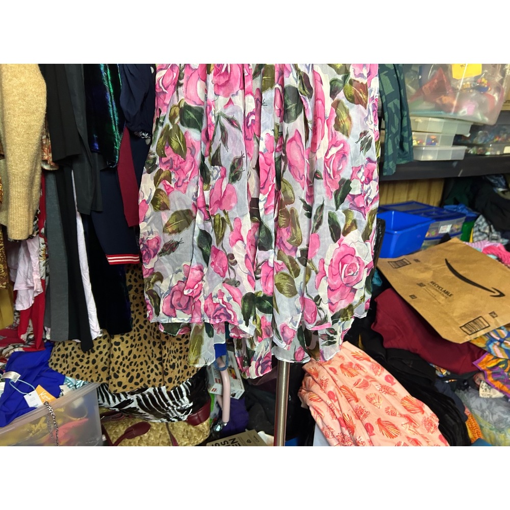 Lasoie SILK Pink Floral Rose Flutter Sleeve Nightgown 2 Piece Lingerie VTG L - Picture 2 of 12